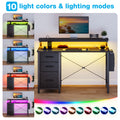 40 in Computer Desk with Power Outlets & LED Lights, Home Office Desk with 3 Drawers & Adjustable Monitor Shelf, , Writing Desk with Storage Bag, Vintage