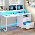 Dextrus 47 in Computer Desk with Storage Drawers & LED Light, Office Desk with Monitor Stand & Power Outlets, Work Study PC Desk for Small Spaces, Home Office, Oak