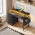 40 in Computer Desk with Power Outlets & LED Lights, Home Office Desk with 3 Drawers & Adjustable Monitor Shelf, , Writing Desk with Storage Bag, Vintage